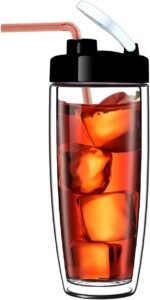 Sun's Tea Arco 16oz Vacuum Insulated Double Wall Glass Tumbler with Drink Hole Lid, Iced Tea or Hot Coffee, Water Bottle Travel Mug - Car Cupholder Friendly (Real Glass, Not Plastic) - Image 2