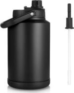 Sursip 1 Gallon Insulated Water Jug wtih Straw, Stainless Steel Large Sports one Gallon Water Bottle for Travel, Hiking, Camping 128 oz(Black) - Image 2