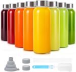 Sursip 10 oz Glass Juice Bottles, 8 Pack with Stainless Steel Lids – Reusable Small Glass Bottles for Smoothies, Iced Tea & Milk – Leak-Proof, BPA-Free, Dishwasher Safe - Image 2