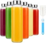 Sursip 18oz Glass Water Bottle Set of 6, Clear glass juice bottle for juicing，Reusable Drinking Bottles with Stainless Steel Lid，Beverage Storage Containers for Refrigerator-BPA Free，Leak Proof - Image 2