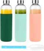 Sursip 32 oz (Set of 3) Glass Juice Bottles with Lids & Silicone Sleeve - Reusable, Refillable, Leakproof, BPA Free for Juicing, Refrigerator Storage - Image 2