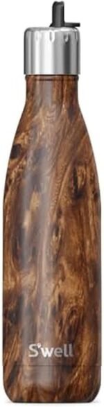 S'well Stainless Steel Water Bottle with Flip Straw Cap, 17oz, Teakwood, Triple Layered Vacuum Insulated Containers Keeps Drinks Cold for 36 Hours and Hot for 10, BPA Free, Perfect for On the Go - Image 2