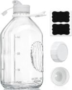 Syntic 2 Qt Glass Milk Bottle with Reusable Strong Airtight SCREW LID, 64 Oz Glass Juice Bottles for Almond Milk, Oat/Nut Milk- 0.5 Gal Water Bottle with 2 Exact Scale Lines, Extra Handle AND Cap！ - Image 2