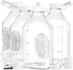 Syntic 4 Pack 2 Qt Glass Milk Bottles with Handle and Airtight Reusable Screw Lids, 1/2 Gal Glass Water & Juice Bottles with 2 Pour Spouts, 64 Oz Milk Jug Pitcher w Scale - Image 2