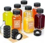 Syntic Clear Reusable Ginger Shot Bottles with Caps - 8 Pack 2 oz Small Square Glass Jars with 8 Sealed Conical Inner Caps & 8 Airtight Lids, Wide Mouth Juice bottles for Fridge, Extra Sticker, Funnel - Image 2