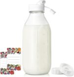 Syntic Square Liter Glass Milk Bottles with Airtight Lid - 100% Leak-Proof Heavy Duty Screw Cap, 32 Oz Glass Juice Bottles w Scale Mark, Reusable Jugs Pitcher for Homemade Juice(Extra 1 Lid and Pen) - Image 2