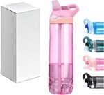 TCKJ 25oz Pink Water Bottle with Clip Handle and Locking Lid, Reusable Travel Tritan Water Bottle with Straw and Sports Plastic Water Bottle - Pink - Image 2