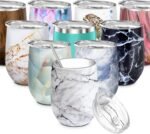 THILY Stainless Steel Stemless Wine Tumbler 12 oz Triple-Insulated Stemless Glass with Lid and Straw, Durable Reusable Travel Coffee Cup, Keep Hot or Cold for Wine, Coffee, Beer, Juice, White Marble - Image 2