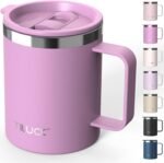 TILUCK 12 oz Insulated Coffee Mug with Lid,Stainless Steel Travel Mug Cup with Handle for Hot or Cold Drinks (Lilac, 12oz) - Image 2