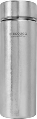 TITECOUGO Titanium Water Bottle Thermos for Hot and Cold Drinks, Double Wall Vacuum Insulated Water Bottle, Thermo Flask with Filter for Travel, Gym Outdoor Silver Grey - Image 2