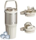 TKK 24 oz Ceramic Coated Tumbler with Straw Lid, 18/10 Stainless Steel Vacuum Leakproof Double Walled Car Cup with Handle & Tea Infuser& Dishwasher Safe, for Hot & Cold Drinks,Porcelain White - Image 2