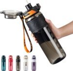 TKK Sports Water Bottles with Removable Straw 34 oz Leak-proof Flip Top Lid BPA Free Tritan Bottles with Strap for School, Fitness, Gym, Outdoor, Black - Image 2