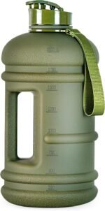 TOOFEEL 2.2 Liters Gym Big Sports Water Bottles for Men - Reusable BPA Free Plastic Clear Water Jug - Unique Water Bottles, Comfurtable to Touch and Easy to Clearn - Matte Olive Water Boottle - Image 2