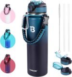 TOPBADE 32oz Insulated Water Bottle with Straw Lid & Spout Lid & Paracord Handle, Stainless Steel Water Bottle Wide Mouth, Double Wall for Women Men Gym Fitness Outdoor - Image 2