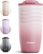TOURIT 16 oz Travel Coffee Mug, Insulated Stainless Steel Travel Mug with Lid, Leak-Proof Double-Wall Vacuum Tumbler, Reusable Coffee Cup - Rose - Image 2