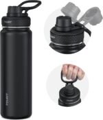 TOURIT 24 oz Insulated Water Bottle, Stainless Steel Water Bottles With Handle, Double-Wall Vacuum Sports Water Bottle, BPA Free Leakproof Water Bottle, Black - Image 2