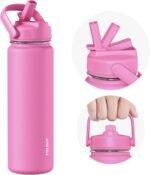 TOURIT 24 oz Insulated Water Bottle, Stainless Steel Water Bottles With Straw, Double Wall Vacuum Metal Thermos for Cold and Hot Drinks, Leak Proof BPA Free Water Flask for Sports and Travel, Hot Pink - Image 2