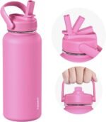 TOURIT 32 oz Insulated Water Bottle, Stainless Steel Water Bottles With Straw, Double Wall Vacuum Metal for Cold and Hot Drinks, Leak Proof BPA Free Flask for Sports and Travel, Hot Pink - Image 2