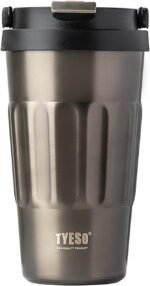 TYESO Stainless Steel Portable Tumbler with Flip Lid,Travel Mug with Concealed Carry Handle, Leakproof Insulated Coffee Cup (GRAY, 17 OZ) - Image 2