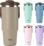 TYESO Tumbler with Flip Straw & Sip Lid, Vacuum Insulated Water Bottle, Double Wall Stainless Steel Coffee Cup Travel Mug Leak Proof (MOCHA, 40 OZ) - Image 2