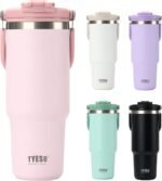 TYESO Tumbler with Flip Straw & Sip Lid, Vacuum Insulated Water Bottle, Double Wall Stainless Steel Coffee Cup Travel Mug Leak Proof (PINK, 30 OZ) - Image 2