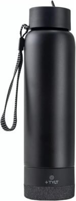 TYLT Smart Water Bottle with Bluetooth Speaker, Wireless Stainless Steel Insulated Travel Tumbler with Flip Straw, Rechargeable, Portable, Double Layered, 24oz (Black) - Image 2