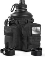Tactical Half Gallon Water Bottle with Straw, 64 Oz Insulated Water Jug with Molle Water Bottle Holder, Stainless Steel Sport Bottle with 3 BPA Free Lids for Gym Workout Hiking (Black) - Image 2