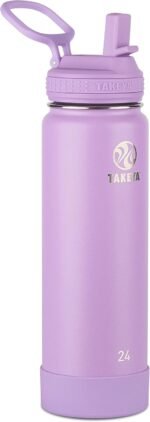 Takeya Actives 24 oz Water Bottle with Straw Lid - Double Wall Stainless Steel Insulation - Dishwasher Safe & BPA-Free - Removable Bumper - Lilac - Image 2