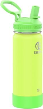 Takeya Actives Kids Glow-in-the-Dark Water Bottle with Straw Lid - Stainless Steel Bottle with BPA-Free Lid - Reusable & Dishwasher-Safe Water Bottle - 18 oz, Lightning Green - Image 2