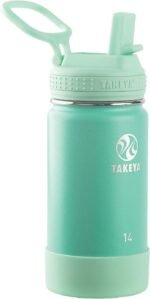 Takeya Actives Kids Water Bottle 14 oz Stainless Steel Double Wall Insulation BPA-Free Leakproof Straw Lid Easy Carry Handle Reusable Ideal for Boys and Girls, School, Sports - Seafoam - Image 2