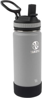Takeya Actives Kids Water Bottle 16 oz Stainless Steel Double Wall Insulation BPA-Free Leakproof Straw Lid Easy Carry Handle Reusable Ideal for Boys and Girls, School, Sports - Platinum / Onyx - Image 2