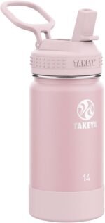 Takeya Actives Kids Water Bottle with Straw Lid - Stainless-Steel Double Wall Insulation - BPA-Free Bottle Lid with Carry Handle - Reusable Bottle & Straw Lid - 14 oz, Blush - Image 2