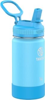Takeya Actives Kids Water Bottle with Straw Lid - Stainless-Steel Double Wall Insulation - BPA-Free Bottle Lid with Carry Handle - Reusable Bottle with Straw Lid - 14 oz, Atlantic Blue - Image 2