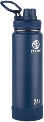 Takeya Actives Water Bottle with Spout Lid - Bottle with Double Stainless Steel Insulation - Dishwasher Safe & BPA-Free - Bottle with Spout Lid & Removable Bumper - 24 oz, Midnight Blue - Image 2