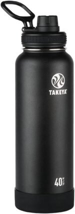 Takeya Actives Water Bottle with Spout Lid - Bottle with Double Stainless Steel Insulation - Dishwasher Safe & BPA-Free - Bottle with Spout Lid & Removable Bumper - 40 oz, Onyx - Image 2