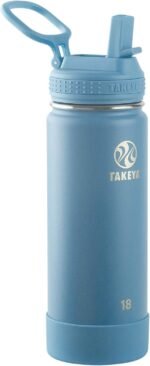Takeya Actives Water Bottle with Straw Lid - Durable & Easy-Care Water Bottle with Stainless Steel Insulation - BPA-Free Lid with Carry Handle & Straw - Dishwasher-Safe - 18 oz, Bluestone - Image 2