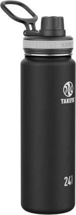 Takeya Originals 24 oz Vacuum Insulated Stainless Steel Water Bottle with Spout Lid, Black - Image 2