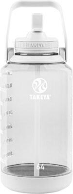 Takeya Tritan 64 oz Motivational Water Bottle with Straw Lid - Durable, BPA-Free - With Time Marker - Leakproof & Non-Slip Bumper - Cloud White - Image 2