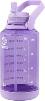 Takeya Tritan Motivational Water Bottle with Straw Lid - Durable, BPA-Free - With Time Marker - Leakproof & Non-Slip Bumper - 64 oz, Vivacity Purple - Image 2