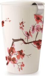 Tea Forte Double-Walled Ceramic Kati Cup, Removable Stainless Steel Infuser Basket and Lid, Steeps 12 oz Loose Leaf Tea, Dishwasher & Microwave Safe, Cherry Blossom - Image 2