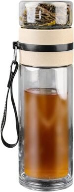 Tea Infuser Bottle - Double Wall Borosilicate Glass Tea Mug with Stainless Steel Filter - Tea Tumbler with Tea Diffuser - Portable Travel Tea Mug (Transparent) - Image 2