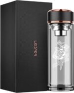 Tea Tumbler with Infuser - BPA Free Double Wall Glass Travel Tea Mug With Stainless Steel Filter - Leakproof Tea Bottle with Strainer for Loose Leaf Tea and Fruit Water 17 oz Rose - Image 2