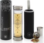 Teabloom All-Beverage Infusion Bottle – 14 oz / 400 ml – Double Wall Insulated Glass Travel Flask – Hot Tea & Cold Brew Coffee Thermos – Removable Sleeve - Image 2