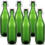 Teenyyou 6 Pcs Green Glass Bottles 1 L/ 33.75 oz Decorative Wine Bottles Flip Top Glass Water Bottle with Airtight Lid for Home Decor Garden Tree Yard Outdoor Decorations - Image 2