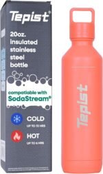 Tepist TwentyO 20oz Stainless Steel Bottle Compatible with Sodastream Machines | Powder Coated Coral | Vacuum Sealed | Double Walled | Leak-Proof | Easy to Carry | Reusable Bottle - Image 2