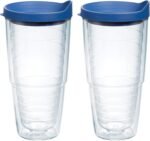 Tervis Clear & Colorful Lidded Made in USA Double Walled Insulated Tumbler Travel Cup Keeps Drinks Cold & Hot, 24oz 2pk, Blue Lid - Image 2