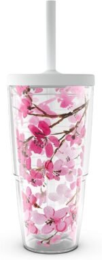 Tervis Sakura Japanese Cherry Blossom Made in USA Double Walled Insulated Tumbler Travel Cup Keeps Drinks Cold & Hot, 24oz with Straw Lid, Classic - Image 2
