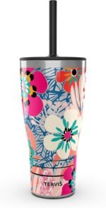 Tervis Traveler Bright Wild Blooms Triple Walled Insulated Tumbler Travel Cup Keeps Drinks Cold & Hot, 30oz with Straw Lid, Stainless Steel - Image 2