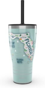 Tervis Traveler Florida Fun Map Triple Walled Insulated Tumbler Travel Cup Keeps Drinks Cold & Hot, 30oz with Straw Lid, Stainless Steel - Image 2