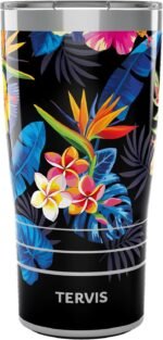 Tervis Traveler Tropical Collection Floral flower bright bold black hibiscus palm bird paradise Triple Walled Insulated Tumbler Travel Cup Keeps Drinks Cold & Hot, 20oz, Stainless Steel - Image 2